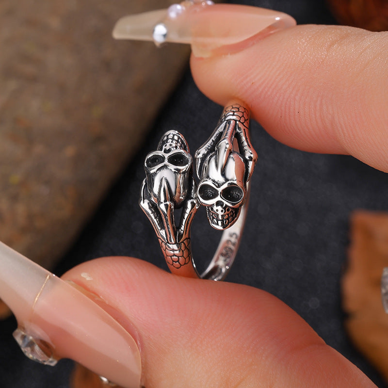 S925 Sterling Silver Halloween Distressed Open Skull Ring