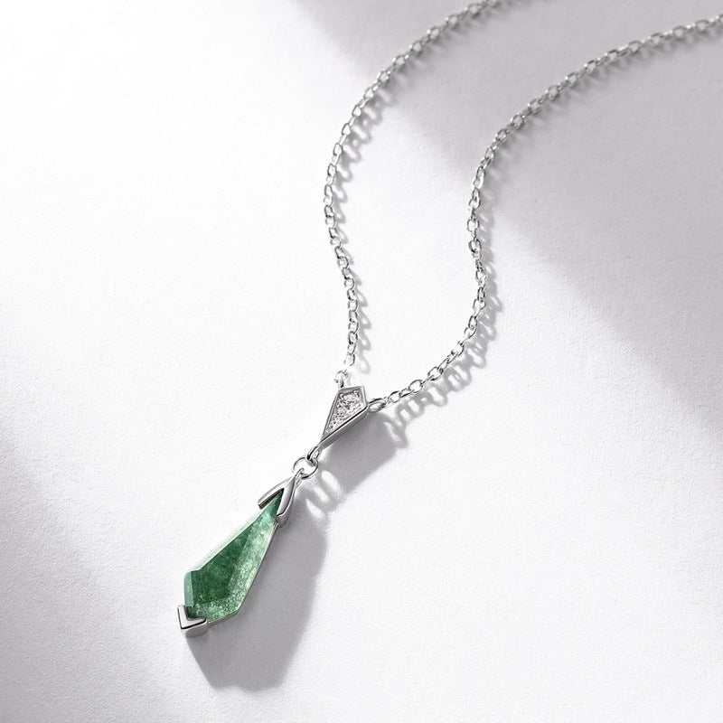S925 Sterling Silver Green Moss Gemstone Necklace