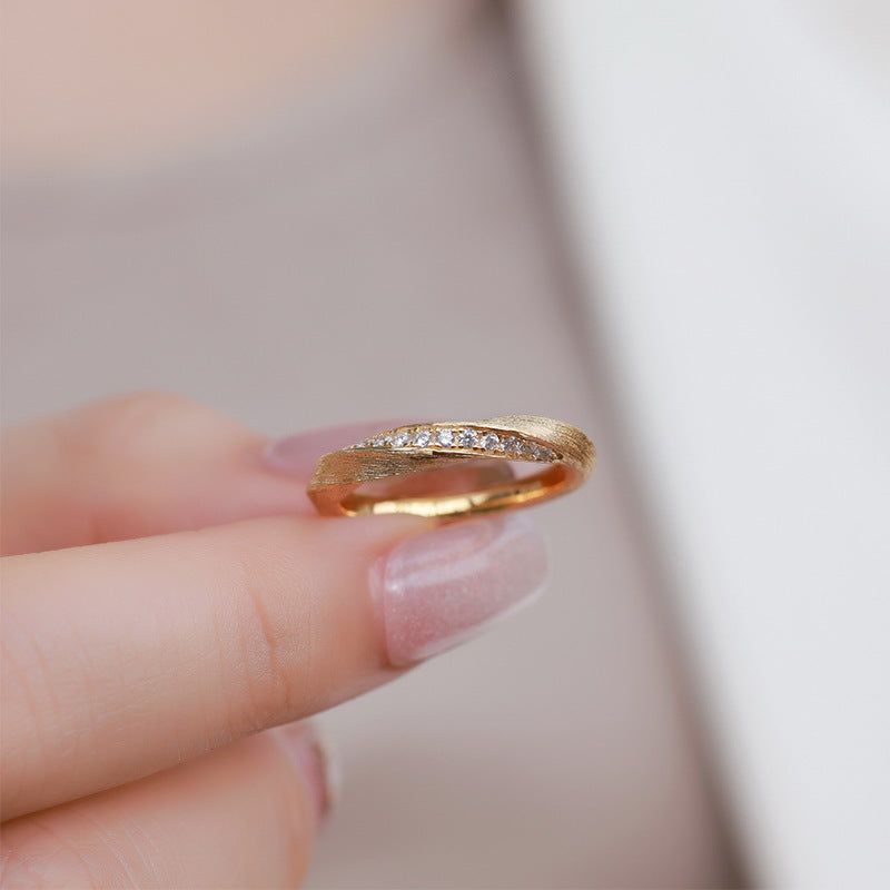 S925 Sterling Silver Gold Twist Zircon Inlaid Ring