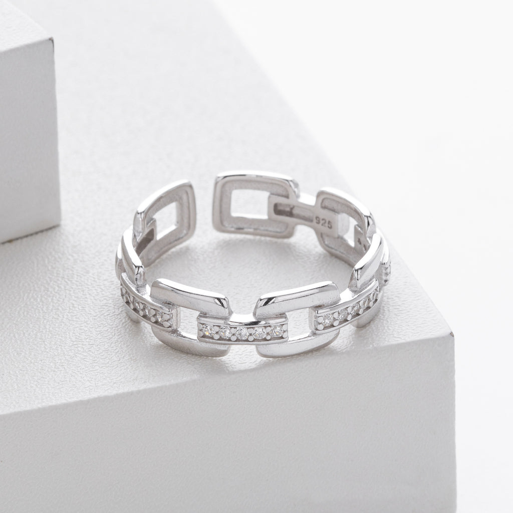 S925 Sterling Silver Ring with Zirconia Chain