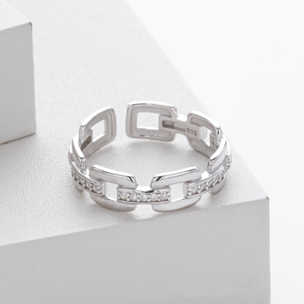 S925 Sterling Silver Ring with Zirconia Chain