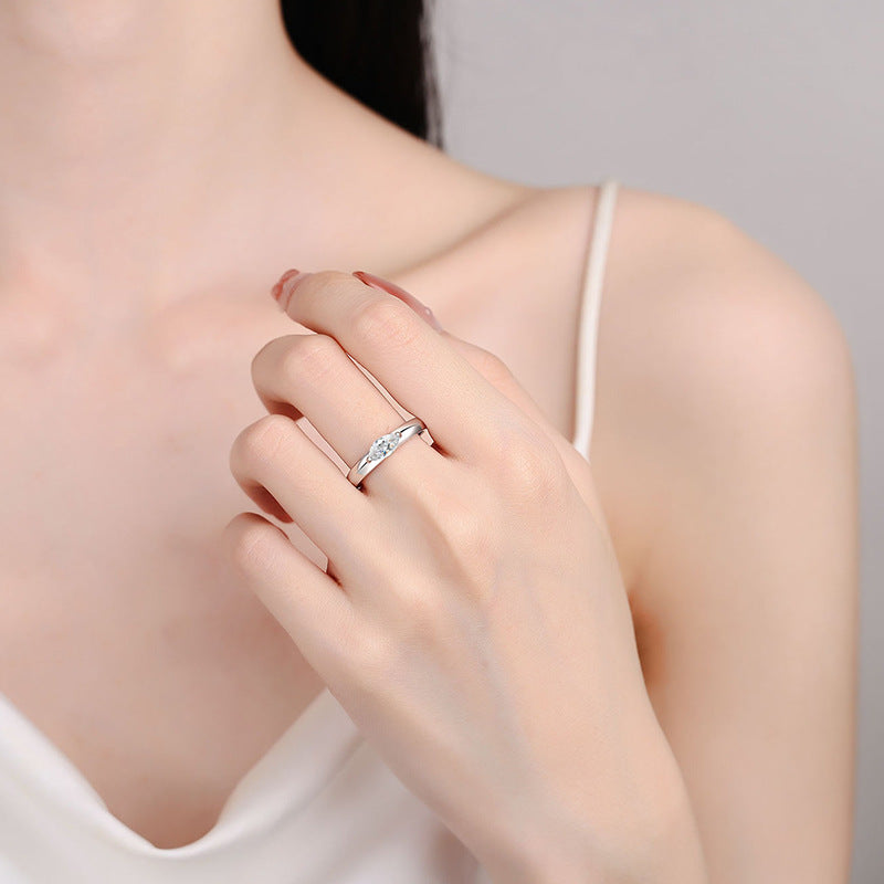 S925 Sterling Silver Solitaire Marquise Moissanite Ring