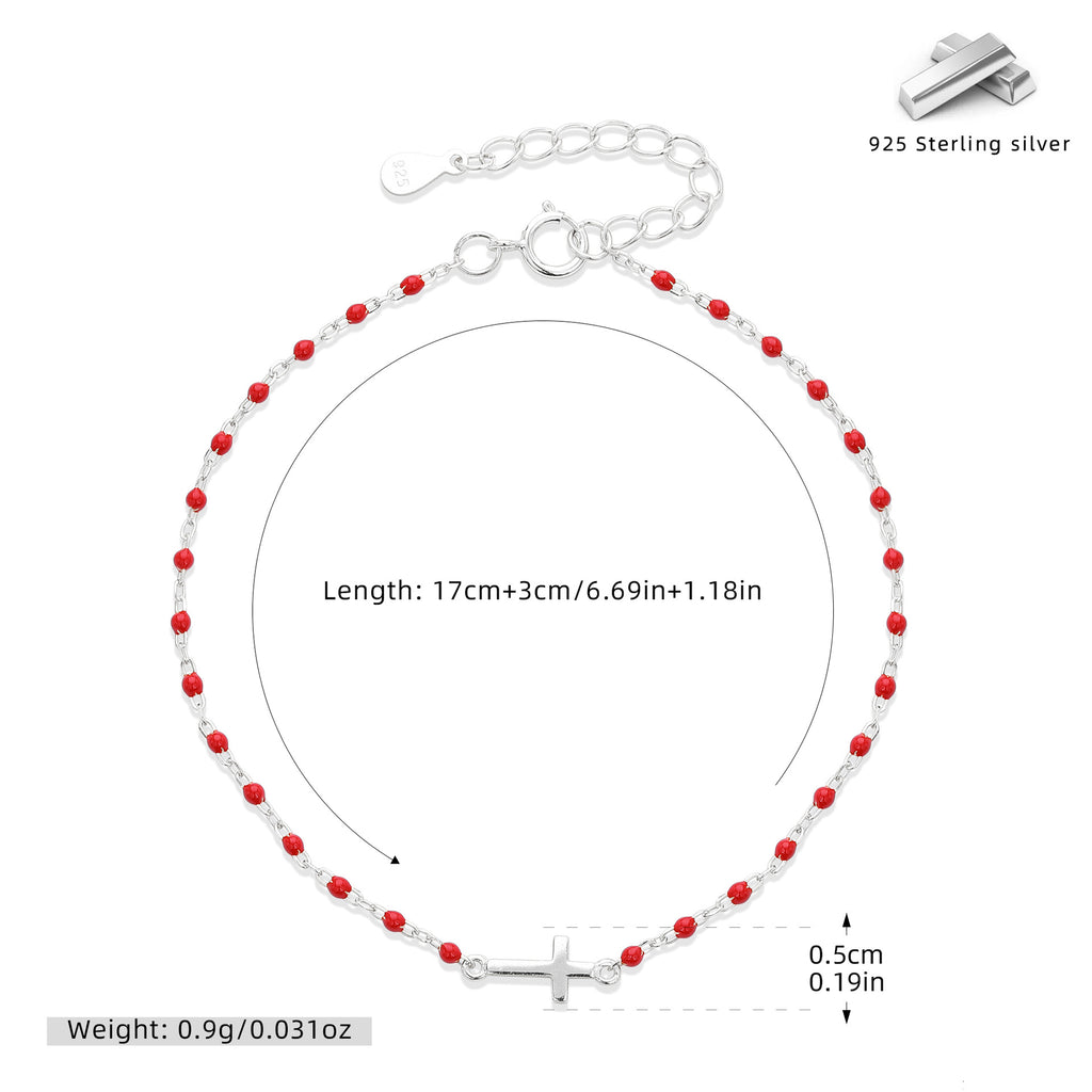 S925 Sterling Silver Cross Bracelet with Colorful Enamel Detail
