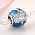 S925 Sterling Silver Blue Beaded Hand of Fatima Inlaid Zircon Pendant