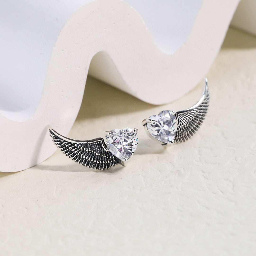 S925 Silver Halloween Devil and Angel Wing Stud Earrings