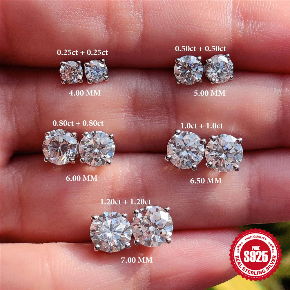S925 Sterling Silver 4-Prong Flat-Back Moissanite Stud Earring