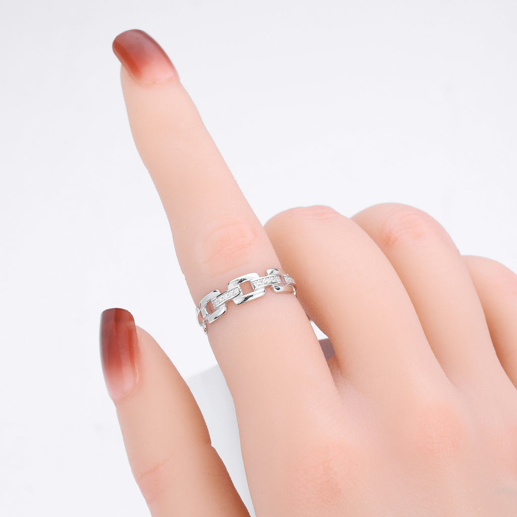 S925 Sterling Silver Ring with Zirconia Chain
