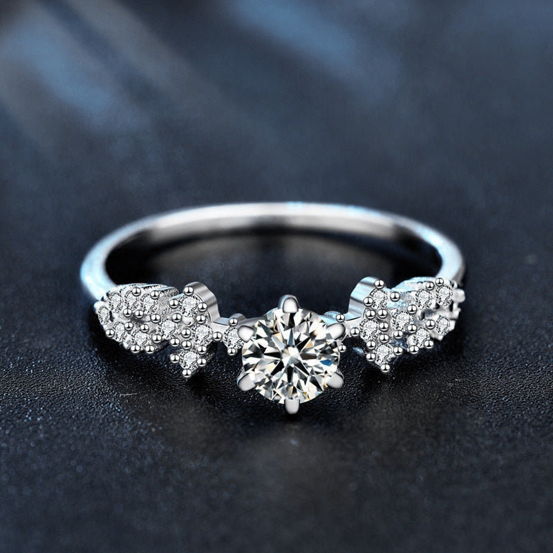 S925 Sterling Silver Star River Moissanite  Six Prong Ring