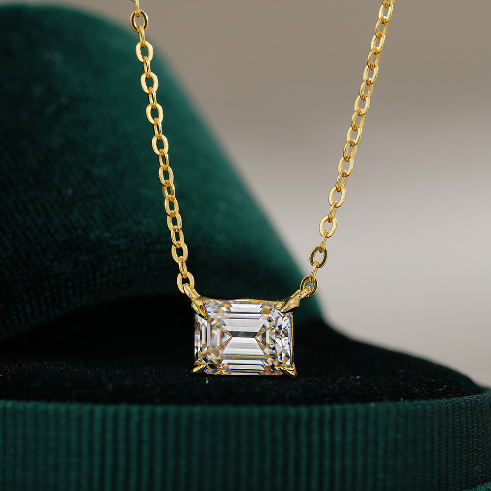 Emerald Cut Moissanite Solitaire Necklace in 925 Sterling Silver