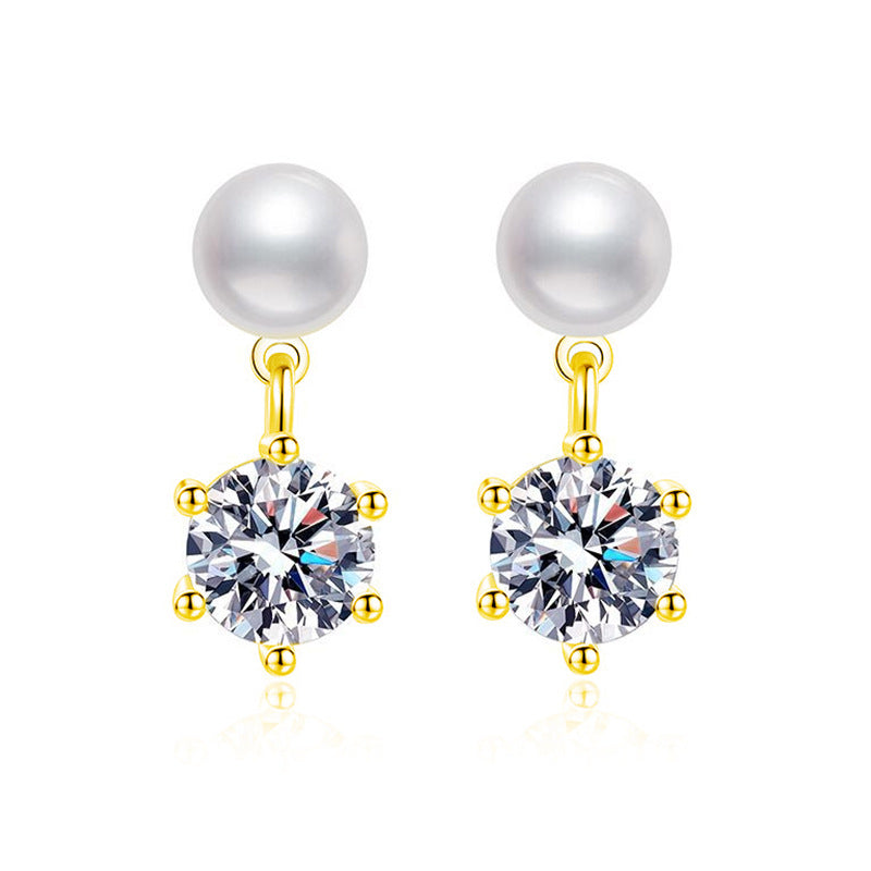 Classic Six-Prong Moissanite & Pearl Stud Earrings -S925 Sterling Silver