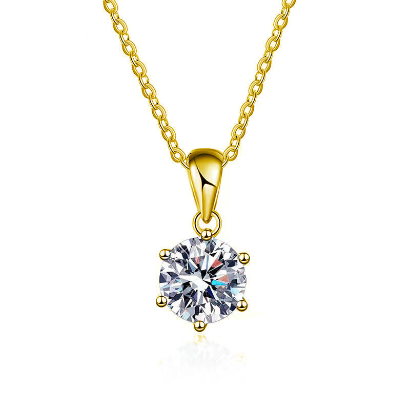 S925 Sterling Silver Moissanite Six Claw Pendant Necklace