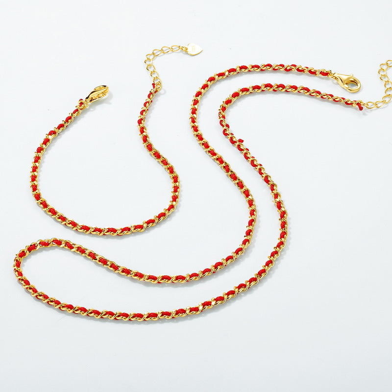 S925 Sterling Silver Gold-Plated Red Rope Bracelet