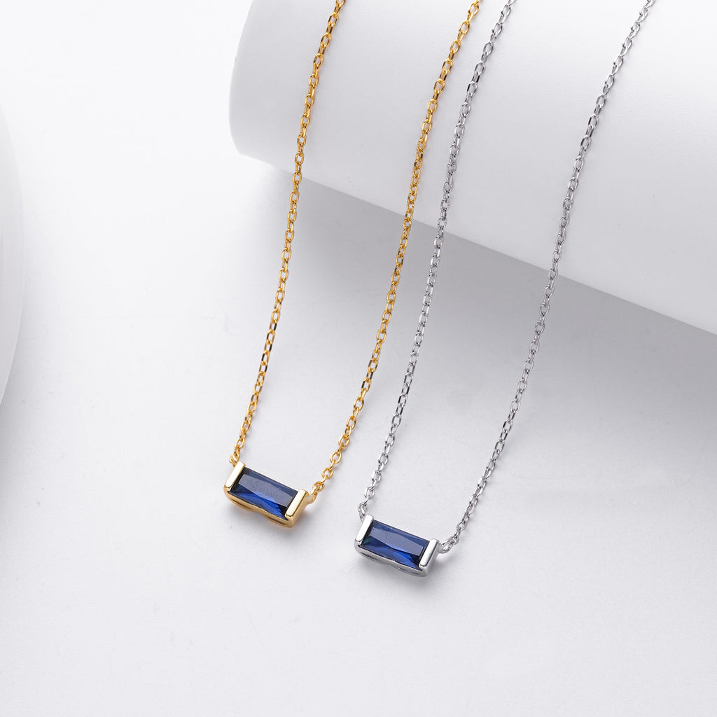 Rectangular colored zircon s925 sterling silver December birthstone collar necklace