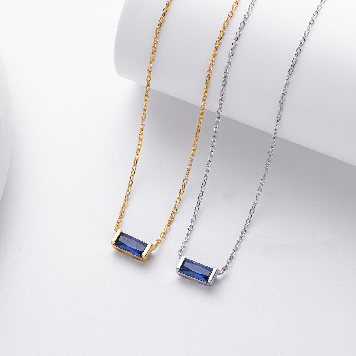 Rectangular colored zircon s925 sterling silver December birthstone collar necklace