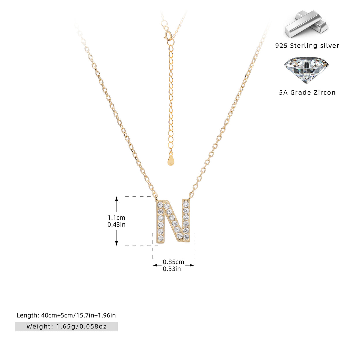 S925 Sterling Silver Simple Diamond Necklace with English Letters