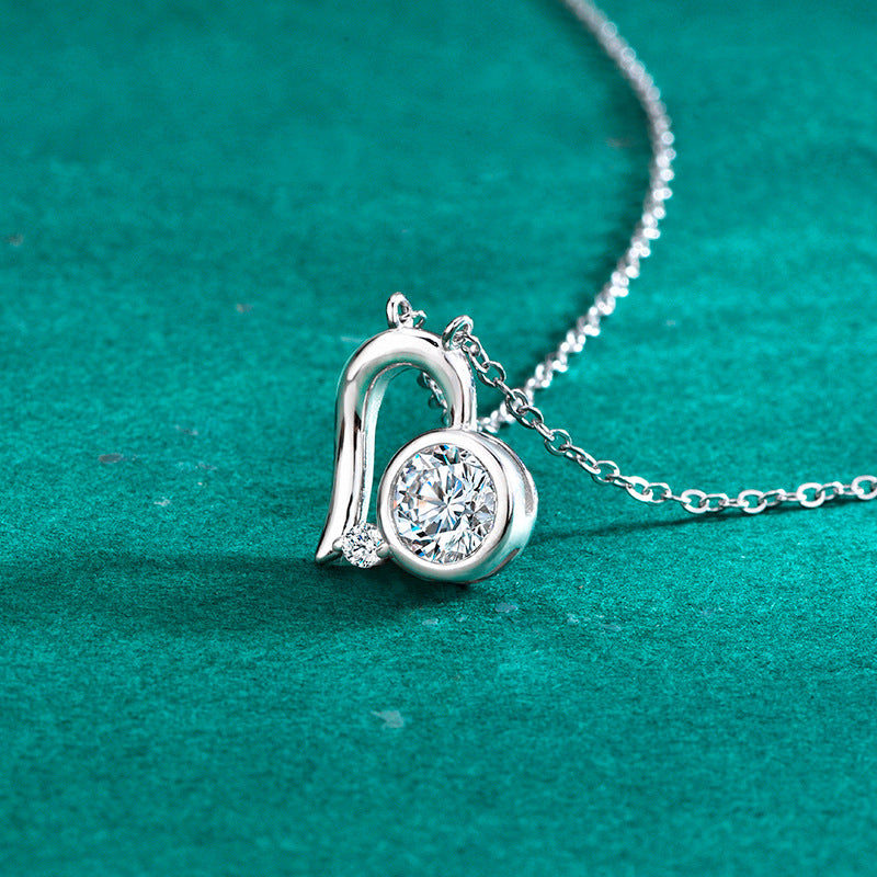 S925 Sterling Silver Moissanite Loving Heart Pendant Necklace