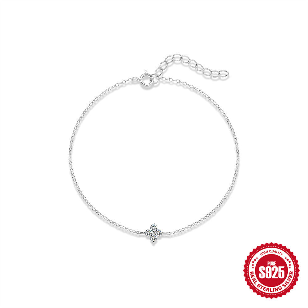 S925 Sterling Silver Single-Clover Moissanite Stackable Bracelet