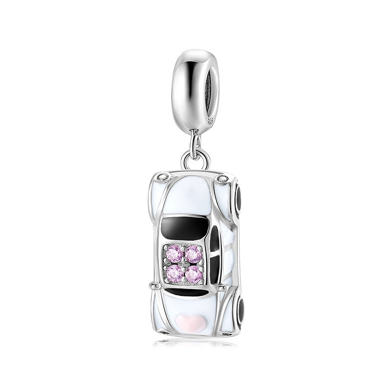 S925 Sterling Silver Car Pink Zircon Pendant