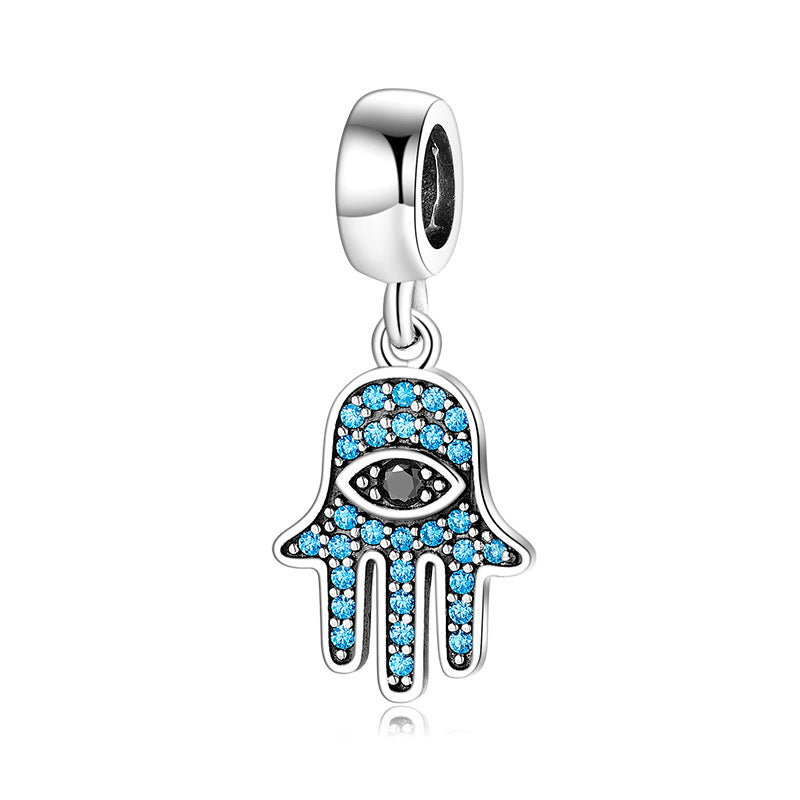 S925 Sterling Silver Hamsa Hand Blue Zircon Eye Design Pendant