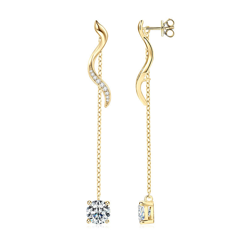 S925 Sterling Silver Moissanite Stud Earrings, High-End Long Tassel Earrings
