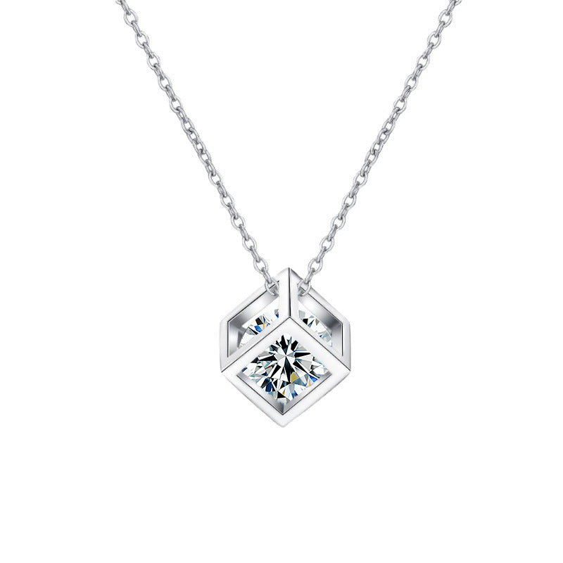S925 Sterling Silver Moissanite Rubik's Cube Square Pendant Necklace