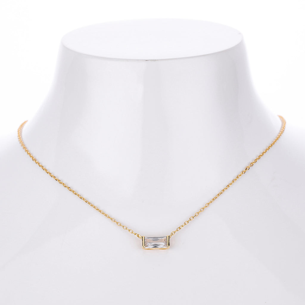 Rectangular colored zircon s925 sterling silver December birthstone collar necklace