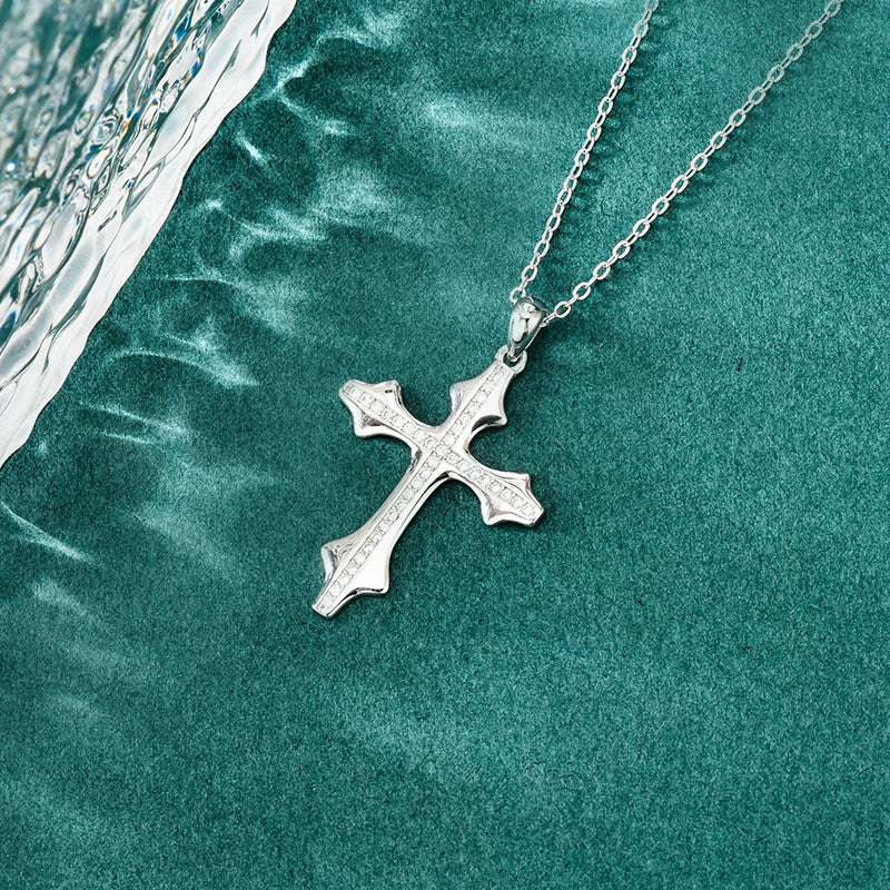 S925 Sterling Silver Cross Moissanite Pendant Necklace