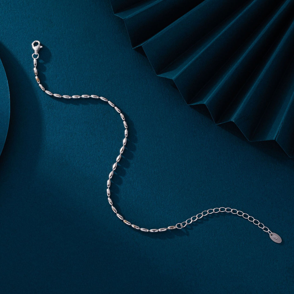 S925 Sterling Silver Rice-Shaped Olive Bead Bracelet