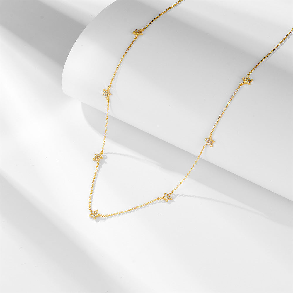S925 Sterling Silver Gold Plated Star Zircon Inlaid Pendant Necklace