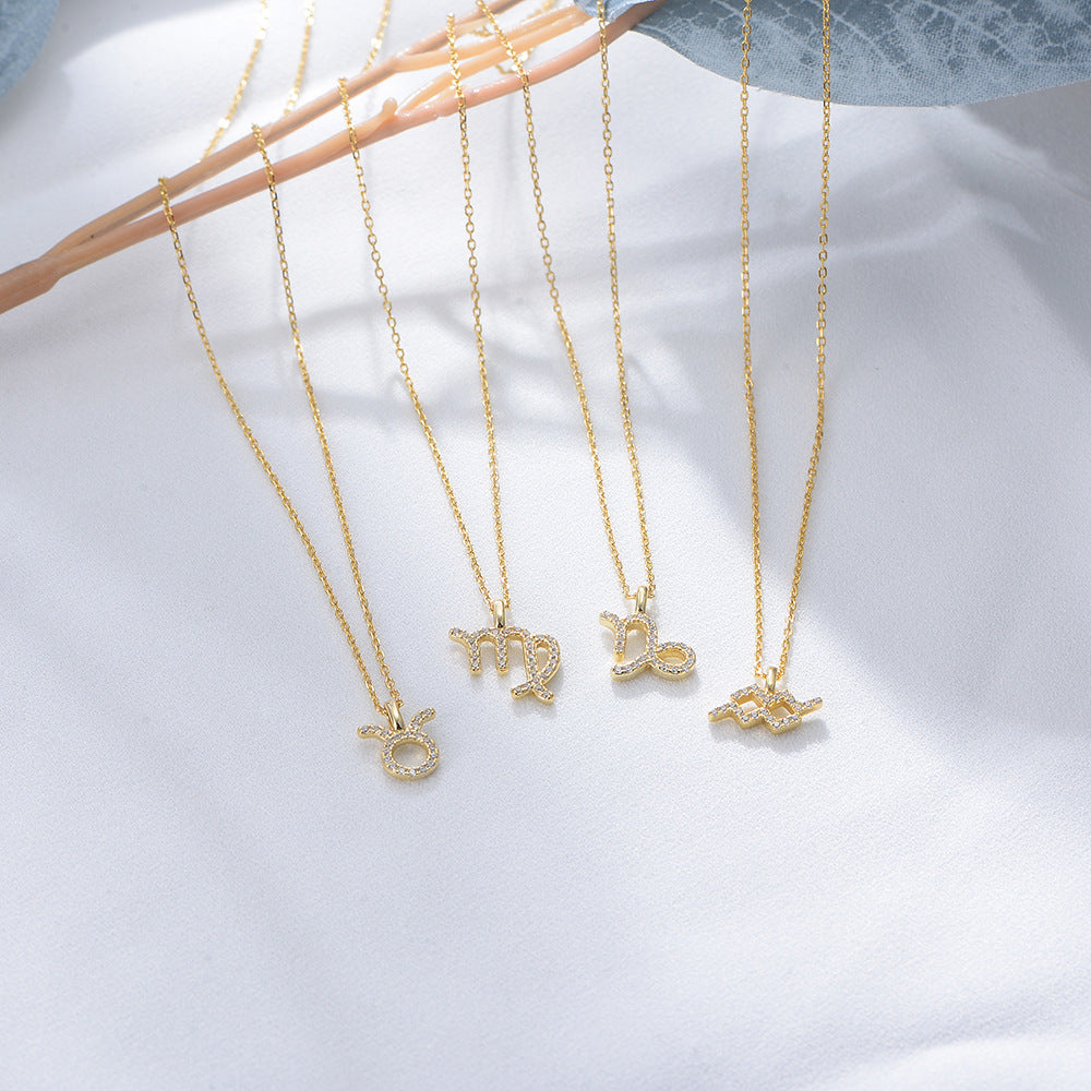 S925 Silver Zircon Inlaid Twelve Constellation Pendant Necklace