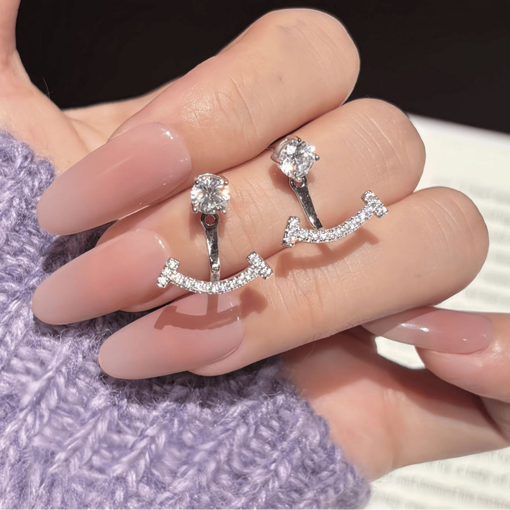 S925 Sterling Silver Moissanite Smiley Face Stud Earrings