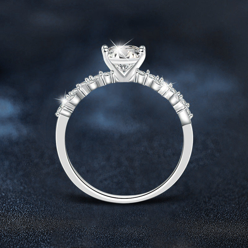 S925 Sterling Silver Moissanite Crown Four Claw Ring