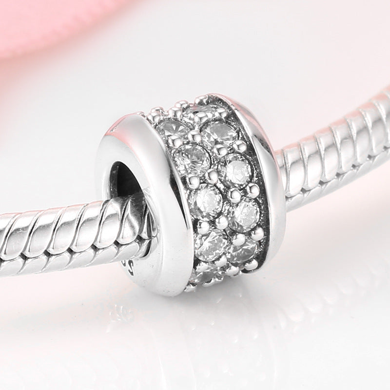 S925 Sterling Silver Full Zircon Inlaid Ring Bead Pendant