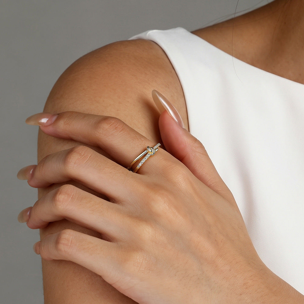 Dainty Knot Pavé Ring in 925 Sterling Silver, Gold Plated