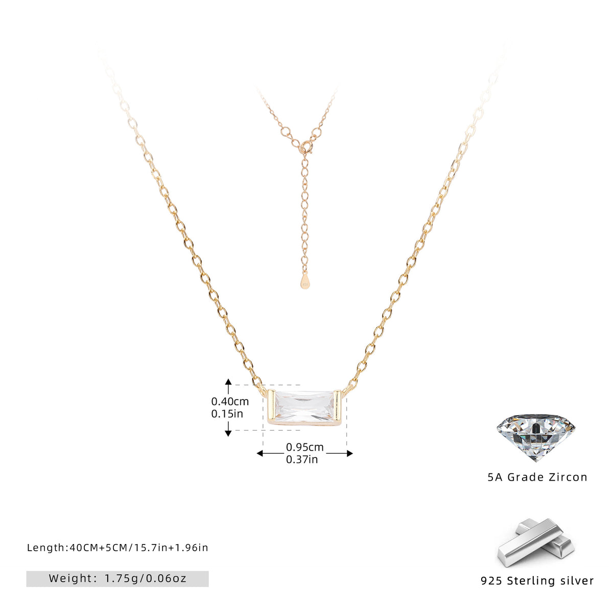 Rectangular colored zircon s925 sterling silver December birthstone collar necklace