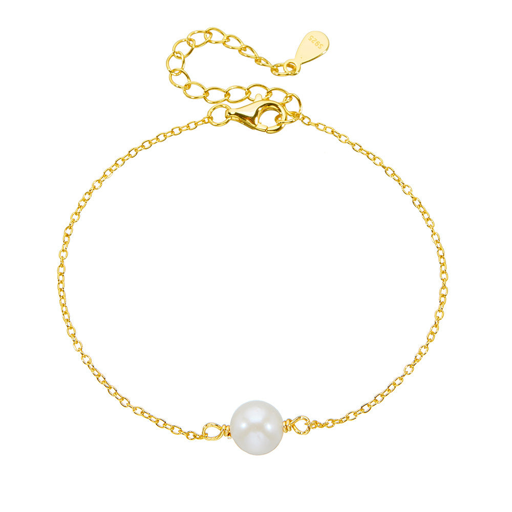 S925 Sterling Silver Simple Natural Pearl Bracelet