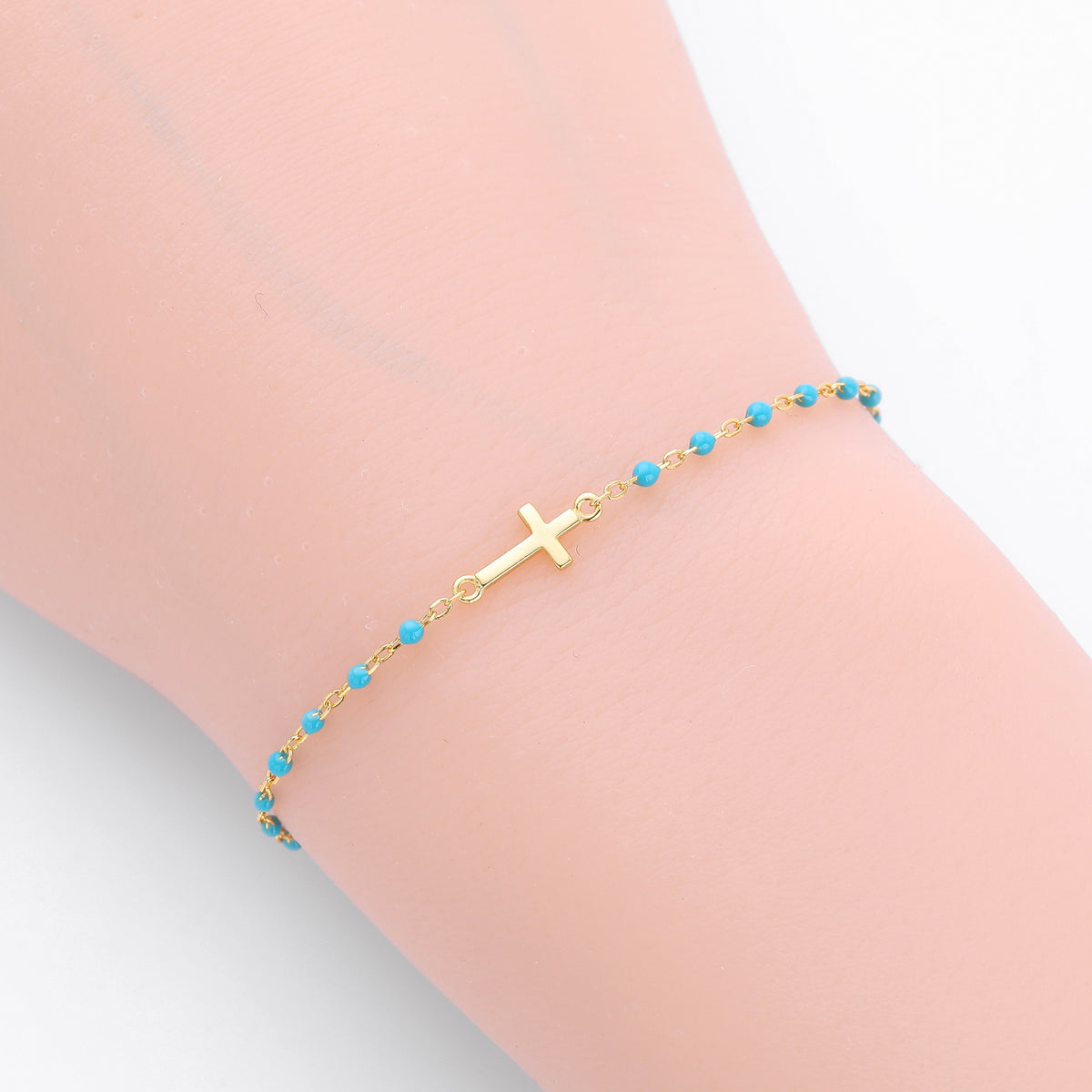 S925 Sterling Silver Cross Bracelet with Colorful Enamel Detail