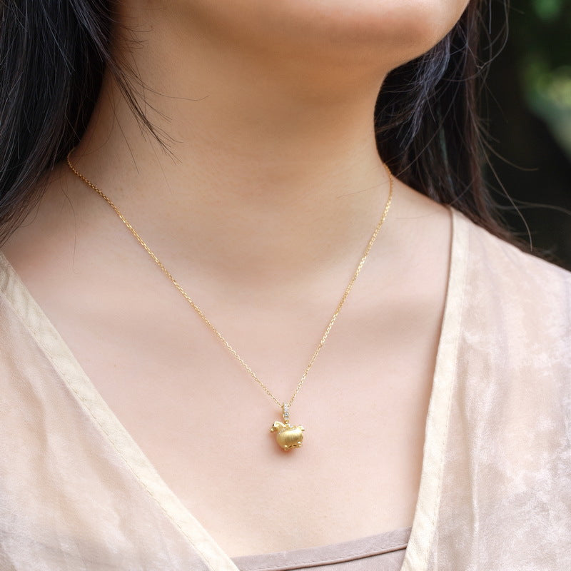 S925 Sterling Silver Zodiac Horse Cute Zircon Pendant Necklace