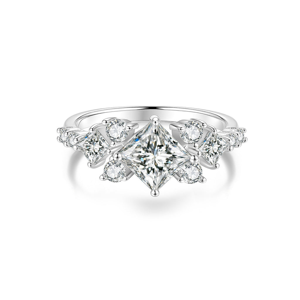 S925 Silver Ring with Colorful Square Moissanite
