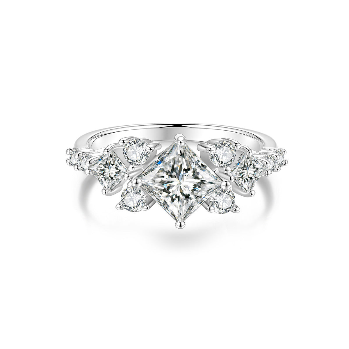 S925 Silver Ring with Colorful Square Moissanite