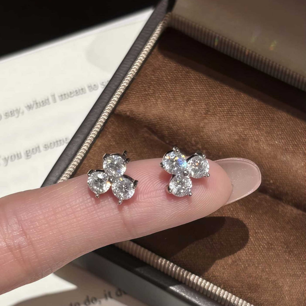 S925 Silver Moissanite Clover Stud Earrings