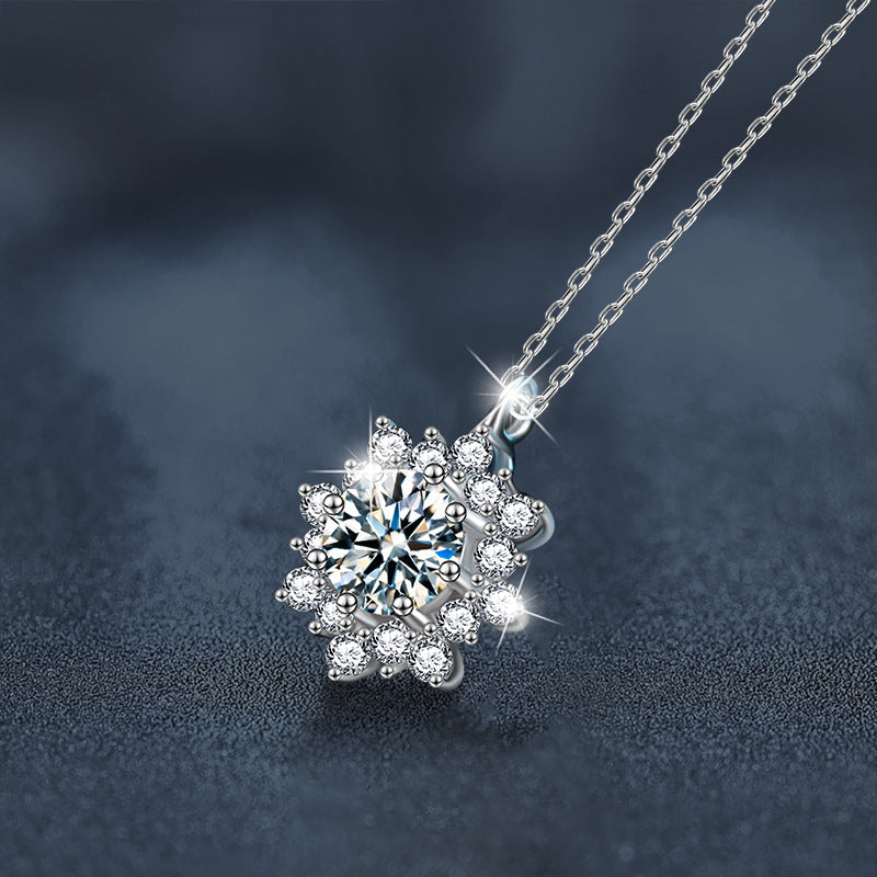 S925 Sterling Silver Moissanite SUNFLOWER Pendant Necklace