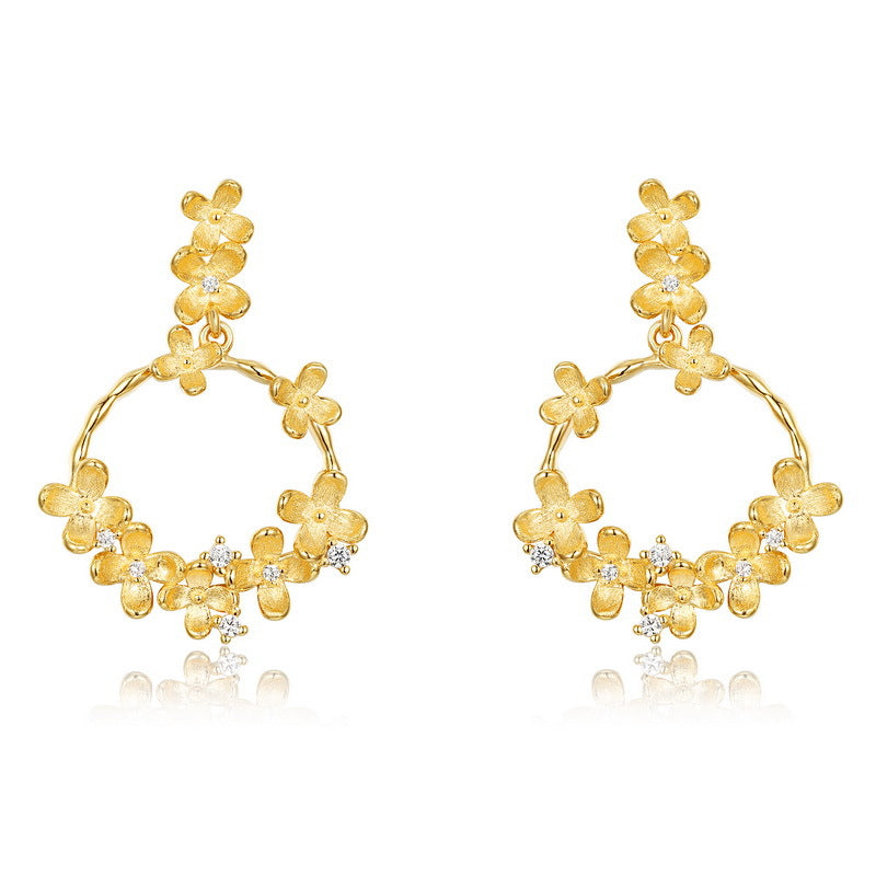 S925 Sterling Silver Gold-Plated Osmanthus Zircon Earrings
