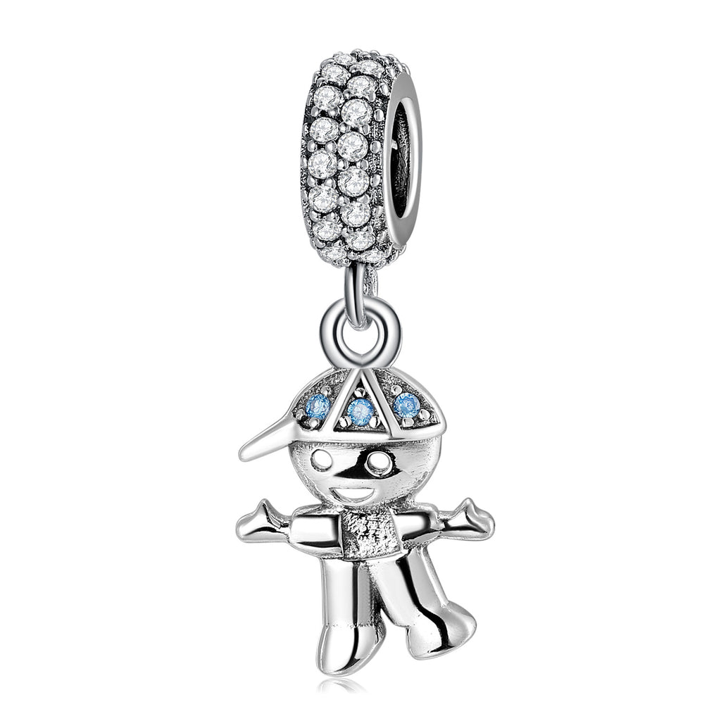 S925 Sterling Silver Full Zircon Inlaid Boy Pendant