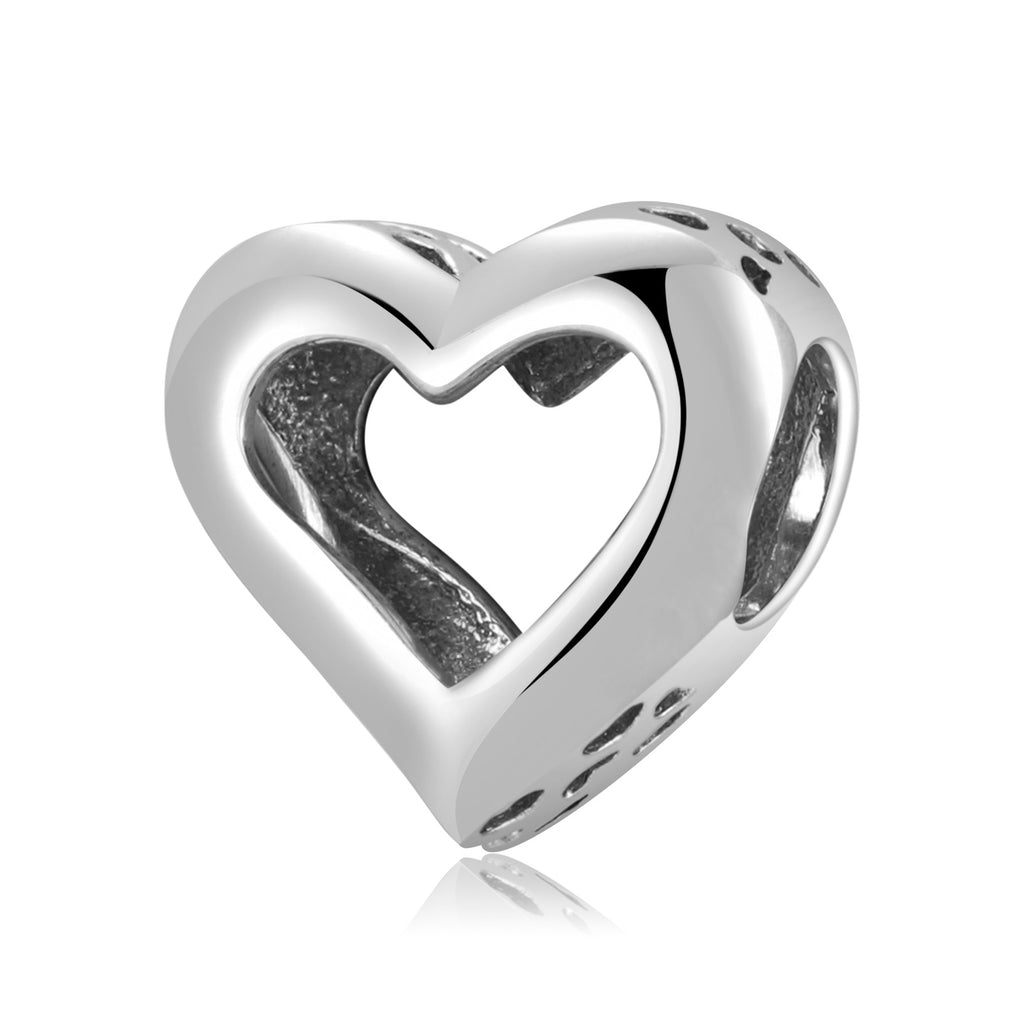 S925 Sterling Silver Loving Heart Hollow Beaded Pendant