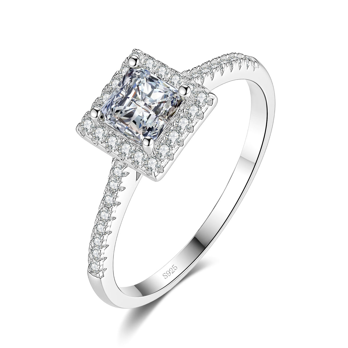 S925 Sterling Silver Square-Cut Colored Moissanite Ring