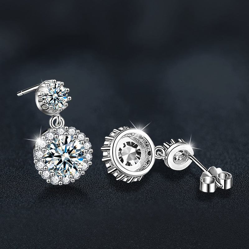 S925 Sterling Silver Moissanite Round X-Shaped Earrings
