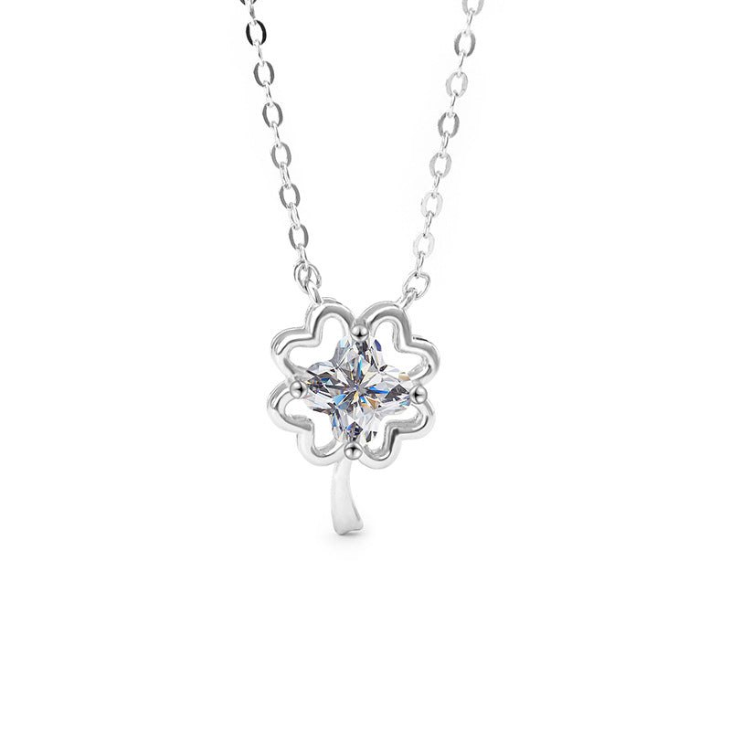 S925 Sterling Silver Moissanite Lucky Four-Leaf Pendant Necklace