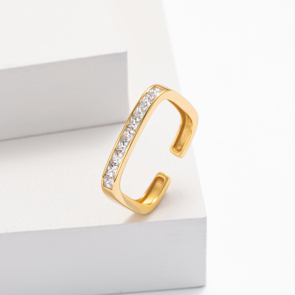 S925 sterling silver exquisite open ring set with square zircon stones