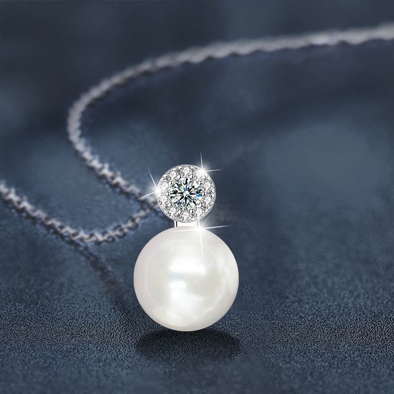 S925 Sterling Silver Moissanite Pearl Necklace